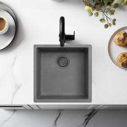 Ausmann Fibre τσιμεντένιο γκρι νεροχύτη 40x40cm εντοιχισμένο, επιφανειακό και εντοιχιζόμενο με βύσμα από γκρίζο μέταλλο 1208971882