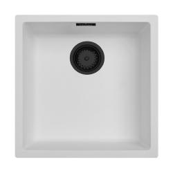 Ausmann ίνα λευκό νεροχύτη 40x40cm για κάτω, πάνω και επίπεδη εγκατάσταση με αυτόματο μαύρο φραγμό 1208971892