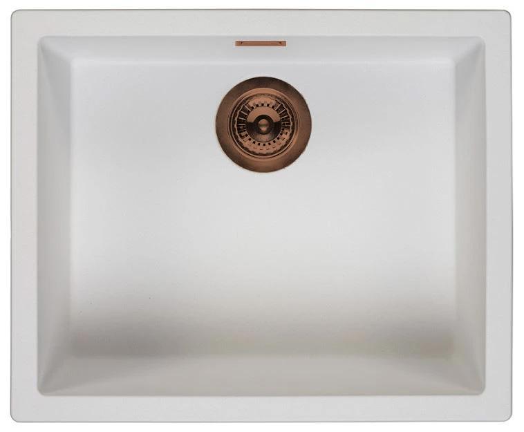 Ausmann Λευκός νεροχύτης ίνας 50x40cm υποδομή, επικαθήμενος και επίπεδης ενσωμάτωσης με αυτόματη χάλκινη βύσμα 1208971900