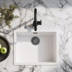 Ausmann Fibre λευκός νεροχύτης 50x40cm υποδομής, επιδομής και επιφανειακής τοποθέτησης με αυτόματη πρίζα από γκρίζο μέταλλο 1208971902