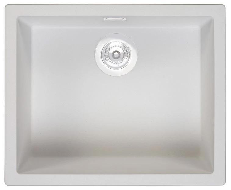 Ausmann Fibre λευκός νεροχύτης 50x40cm εντοιχισμένος, επιφανειακός και επίπεδη ενσωμάτωση με αυτόματη λευκή βύσμα 1208971903