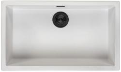 Ausmann Fibre λευκό μεγάλο νεροχύτη 70x40cm υποδομής, επιδαπέδιο και επίπεδης ενσωμάτωσης με αυτόματη μαύρη στόπερ 1208971905