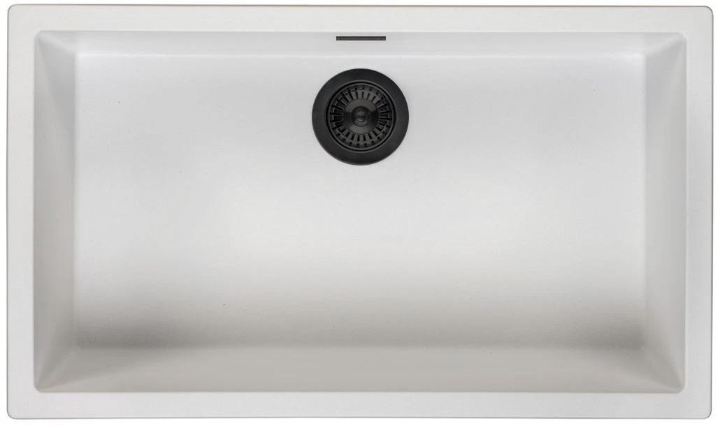 Ausmann Fibre λευκό μεγάλο νεροχύτη 70x40cm υποδομής, επιδαπέδιο και επίπεδης ενσωμάτωσης με αυτόματη μαύρη στόπερ 1208971905