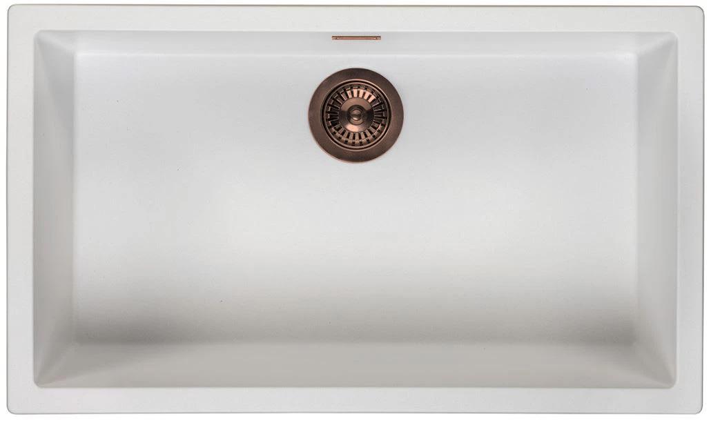 Ausmann Fibre λευκό μεγάλο νεροχύτη 70x40cm εντοιχισμένο, επιτραπέζιο και επιφανειακή εγκατάσταση με αυτόματη χάλκινη βύσμα 1208971906