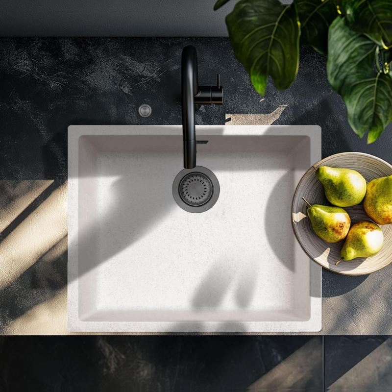 Ausmann Fibre αμμολοφος λευκό νεροχύτης 50x40cm εντοιχισμένος, επιφανειακός και επίπεδος εντοιχισμός με αυτόματη πρίζα από γκριζομέταλλο 1208971934