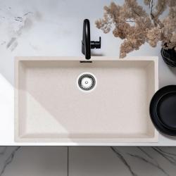 Ausmann Fibre άμμος λευκός μεγάλη νεροχύτης 70x40cm υποδομή, επιδομή και επίπεδη ενσωμάτωση με αυτόματη ανοξείδωτη υποδοχή 1208971935