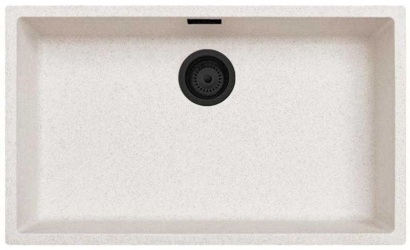 Ausmann Fibre άμμος λευκό μεγάλο νεροχύτη 70x40cm εντοιχισμένο, επιφανειακό και επίπεδο εντοιχισμένο με αυτόματο μαύρο πώμα 1208971936