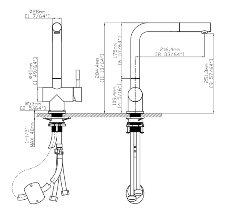 Pure.Sink Elite Steel Pulse-S κουζινική βρύση ανοξείδωτου χάλυβα με επεκτεινόμενη ροή και ψεκασμό PS8500-02