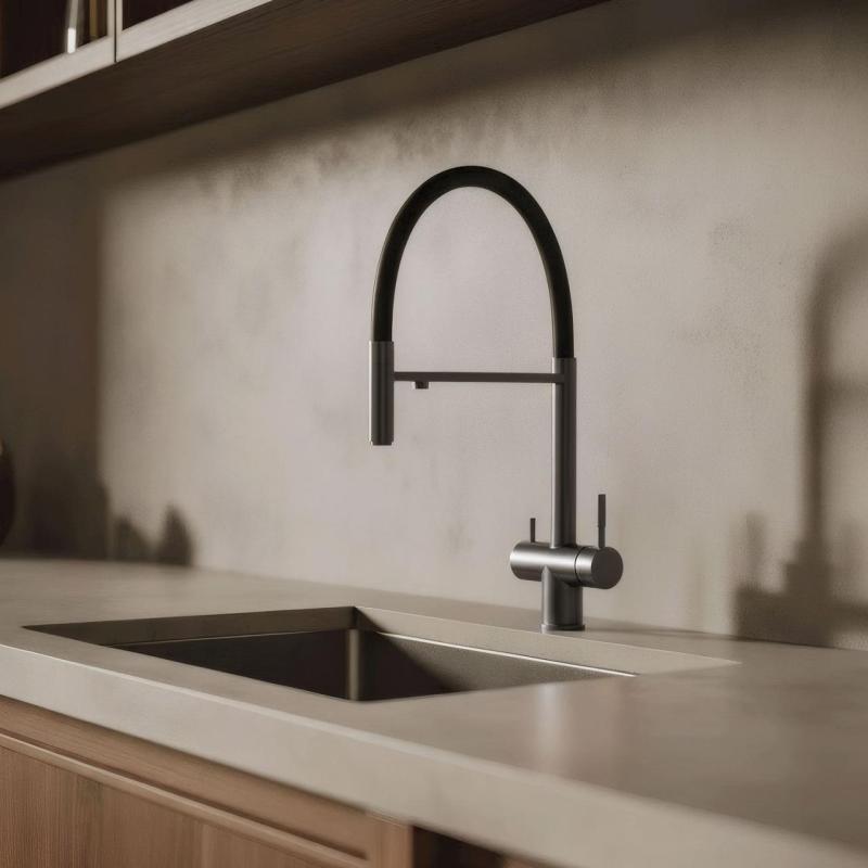 Pure.Sink Elite Steel Flex 3-δρόμος PVD gun metal κουζινική βρύση με ευέλικτη αποχέτευση και Φιλτραρισμένο Νερό PS8110-61