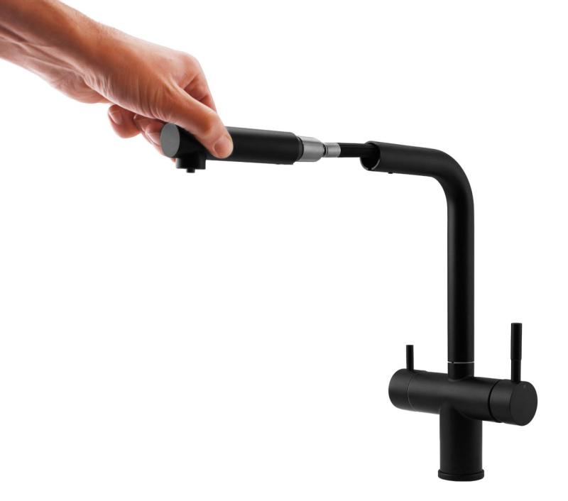 Pure.Sink Elite Steel Clear-S Mat μαύρο 3-δρόμων Κουζινόβρυση με Αποσπώμενη Ροή και Φιλτραρισμένο Νερό PS8120-10