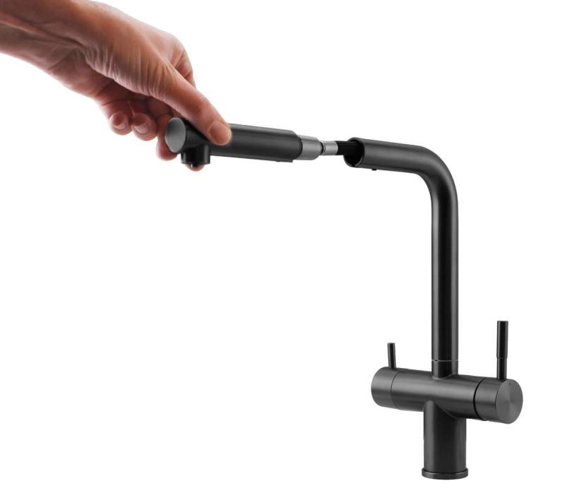 Pure.Sink Elite Steel Clear-S PVD gun metal 3-τρόπου Κουζινόμπριζα με Επεκτεινόμενη Βρύση και Φιλτραρισμένο Νερό PS8120-61