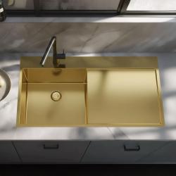 Pure.Sink Exclusivo Χρυσό νεροχύτη με αποστραγγιστικό 100x52 cm Βρύση αριστερά PEX47100LT-60