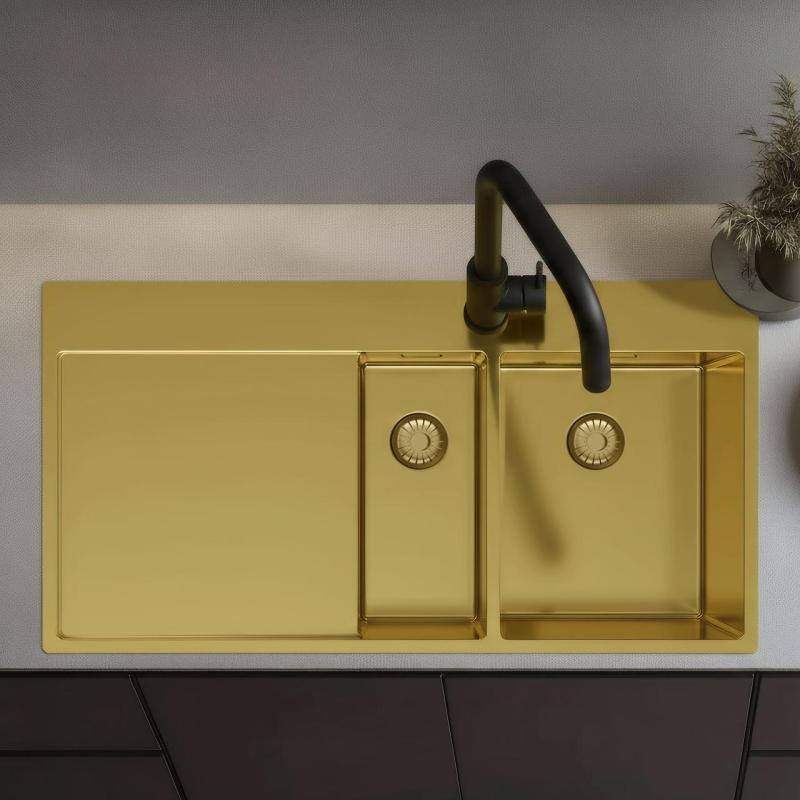 Pure.Sink Exclusivo Χρυσό νεροχύτη 1,5  με αποστραγγιστικό 100x52 cm Βρύση δεξιά PEX3418100RT-60