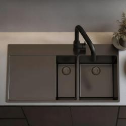 Pure.Sink Exclusivo Gun metal 1,5  νεροχύτης με αποστραγγιστικό 100x52 cm Βρύση δεξιά PEX3418100RT-61