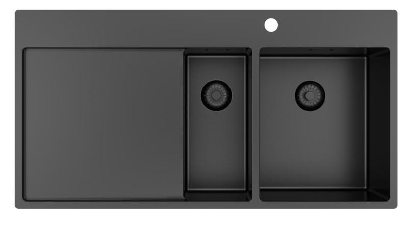 Pure.Sink Exclusivo Gun metal 1,5  νεροχύτης με αποστραγγιστικό 100x52 cm Βρύση δεξιά PEX3418100RT-61