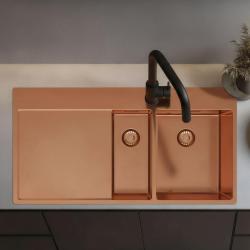 Pure.Sink Exclusivo Χάλκινο νεροχύτη 1,5  με αποστραγγιστικό 100x52 cm Βρύση δεξιά PEX3418100RT-62