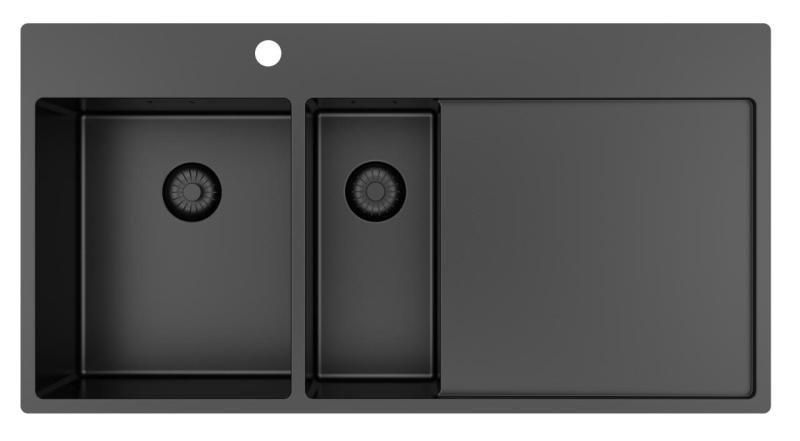 Pure.Sink Exclusivo Gun metal 1,5  νεροχύτης με αποστραγγιστικό 100x52 cm Βρύση αριστερά PEX3418100LT-61