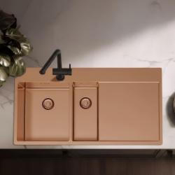 Pure.Sink Exclusivo Χάλκινο νεροχύτη 1,5  με αποστραγγιστικό 100x52 cm Βρύση αριστερά PEX3418100LT-62