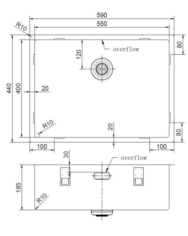 Pure.Sink Exclusivo Χρυσό νεροχύτη 55x40 cm ακτίνα 10 mm, υποστύλωμα, επίπεδη κατασκευή και επικάλυψη PEX5540-60