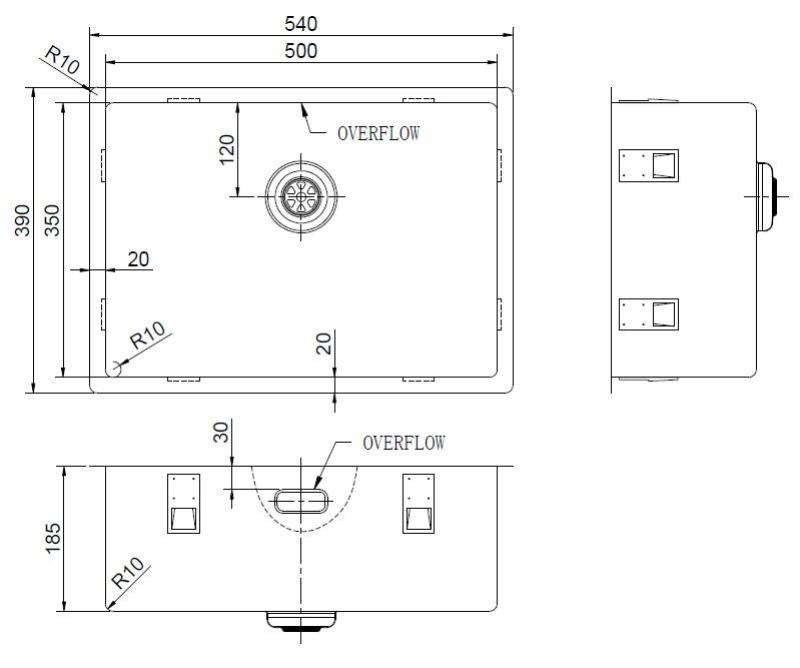 Pure.Sink Exclusivo Ειδικό χρυσό νεροχύτη μήκους 35 cm, διαστάσεων 50x35 cm, ακτίνας 10 mm PEX5035-60