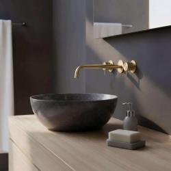 Waterevolution Flow 3-οπών ενσωματωμένη βρύση νιπτήρα PVD λευκό χρυσό με έξοδο 25 cm T1163FWGE-25