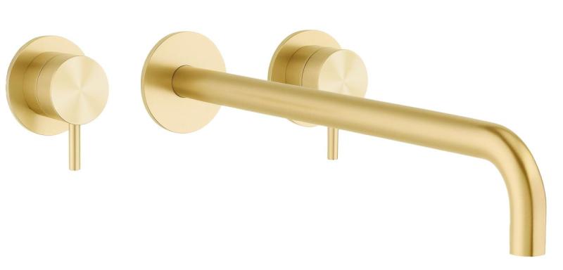 Waterevolution Flow 3-οπών ενσωματωμένη βρύση νιπτήρα PVD λευκό χρυσό με έξοδο 25 cm T1163FWGE-25