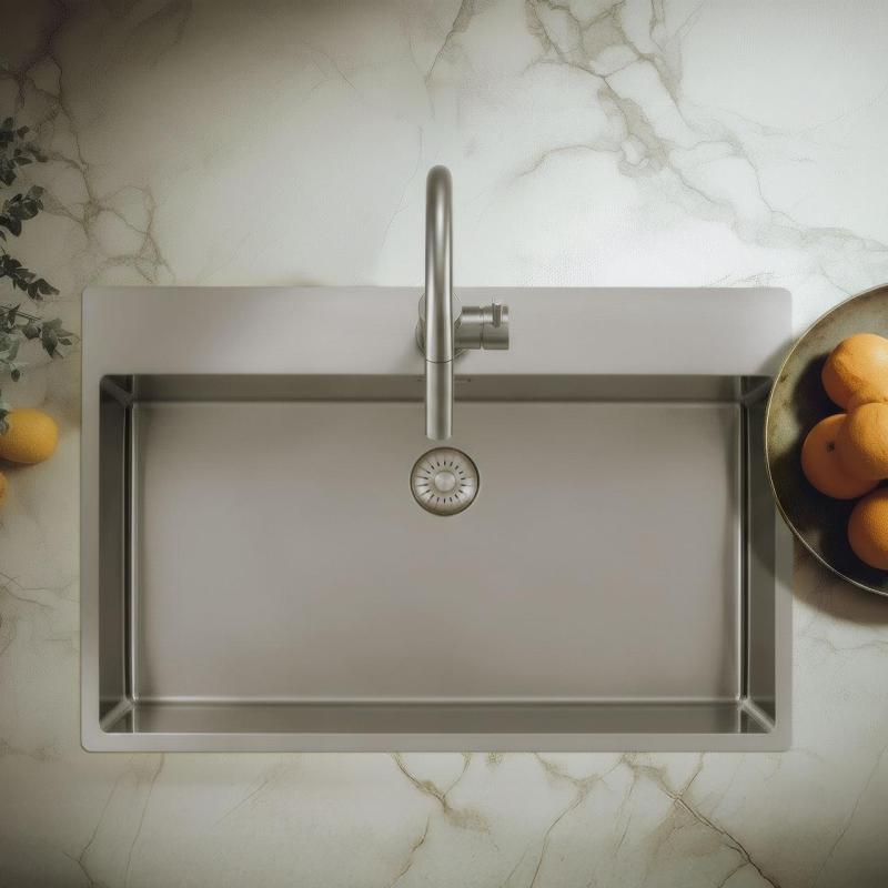 Pure.Sink Exclusivo Μεγάλο νεροχύτη από ανοξείδωτο χάλυβα 75x40cm Tapwing με οπή για βρύση PEX7540T-02