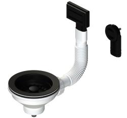 Pure.Sink Universal Σετ βυσμάτων για καλάθι Μαύρο ματ, σετ αποχέτευσης νεροχύτη με περιστροφικό και ορθογώνιο υπερχειλιστήρα WSTMAN-31