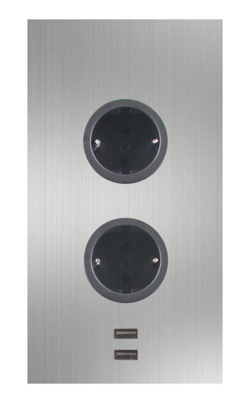 Indux Corner Ενεργειακή στήλη με 2 πρίζες γείωσης και 2 x φορτιστή USB από ανοξείδωτο χάλυβα 1208972296
