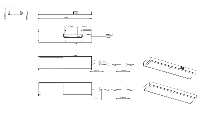Indux Nivo Σετ LED για κουζίνα 3x3 W με κεντρικό διακόπτη Μαύρο 1208972330