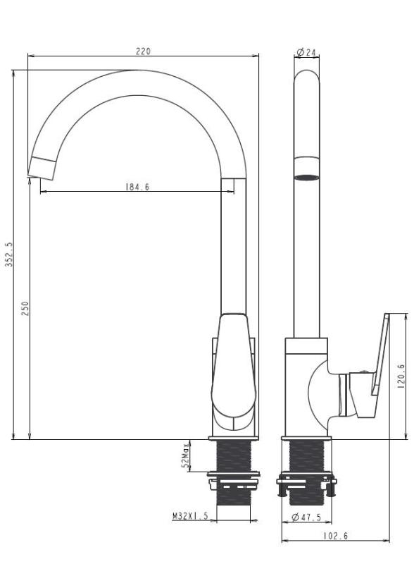 Aquanello Casa Μονόχειρος χρωμίου Μιξέρ κουζίνας CR-1201-CS