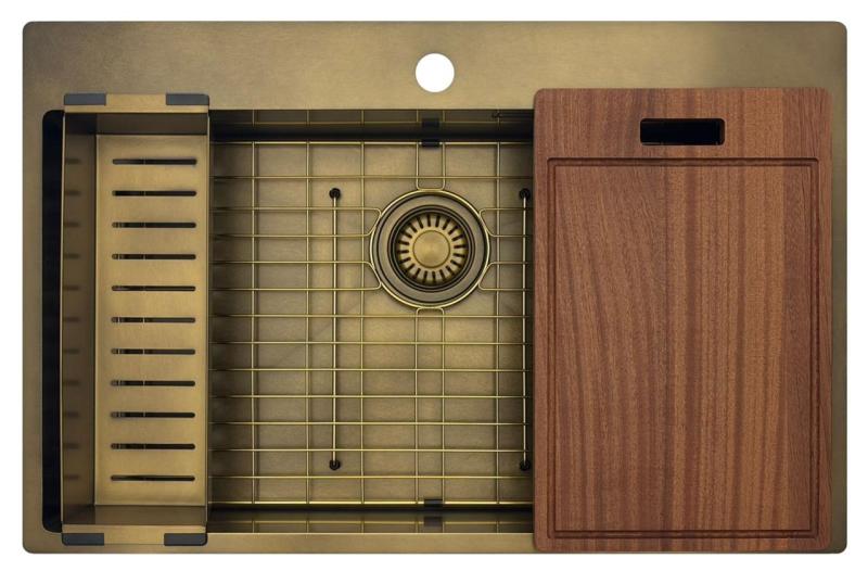 Pure.Sink Luxion Μεγάλο PVD Αντίκα Χάλκινο νεροχύτη 78x50 cm Tapwing με οπή για βρύση και ράφι PLX7850T-64