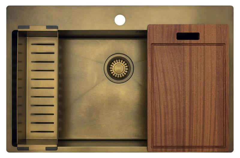 Pure.Sink Luxion Μεγάλο PVD Αντίκα Χάλκινο νεροχύτη 78x50 cm Tapwing με οπή για βρύση και ράφι PLX7850T-64