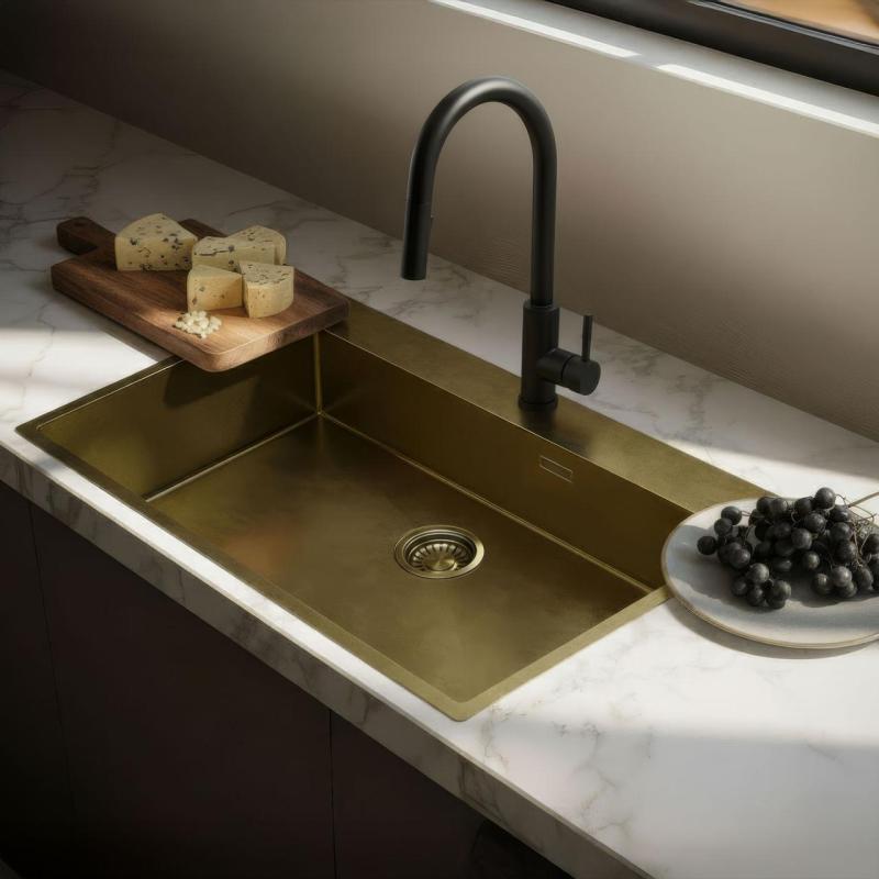 Pure.Sink Luxion Μεγάλο PVD Αντίκα Χάλκινο νεροχύτη 78x50 cm Tapwing με οπή για βρύση και ράφι PLX7850T-64