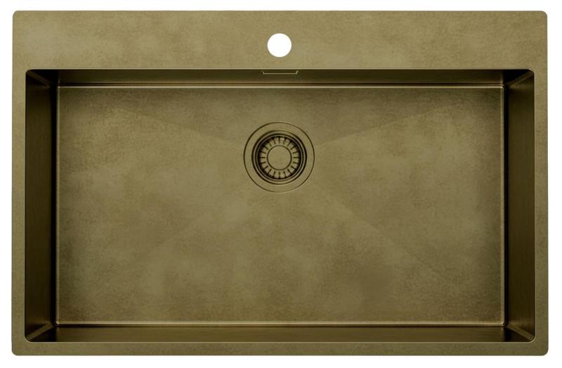 Pure.Sink Luxion Μεγάλο PVD Αντίκα Χάλκινο νεροχύτη 78x50 cm Tapwing με οπή για βρύση και ράφι PLX7850T-64