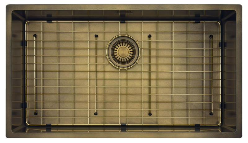 Pure.Sink Luxion Μεγάλο PVD Αντίκα Χάλκινο νεροχύτη 74x40 cm υποστύλωμα, επίπεδη εγκατάσταση και επιφανειακή εγκατάσταση με ράφι βάσης PLX7440-64