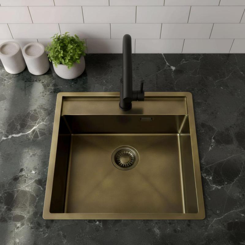 Pure.Sink Luxion PVD Αντίκα Χάλκινο νεροχύτη 51x50 cm Tapwing με οπή για βρύση και ράφι PLX5150T-64