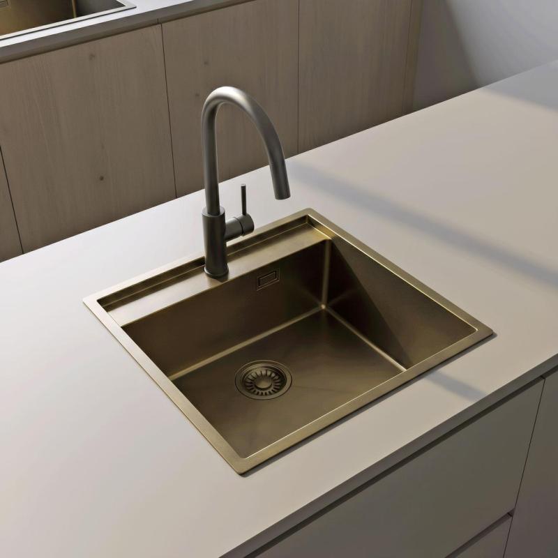 Pure.Sink Luxion PVD Αντίκα Χάλκινο νεροχύτη 51x50 cm Tapwing με οπή για βρύση και ράφι PLX5150T-64