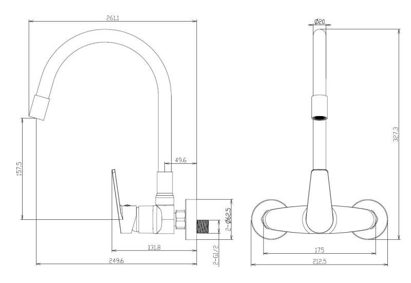 Aquanello Casa Επιτοίχια βρύση κουζίνας σε μαύρο χρώμα με ψηλό εύκαμπτο στόμιο BL-1301-CS
