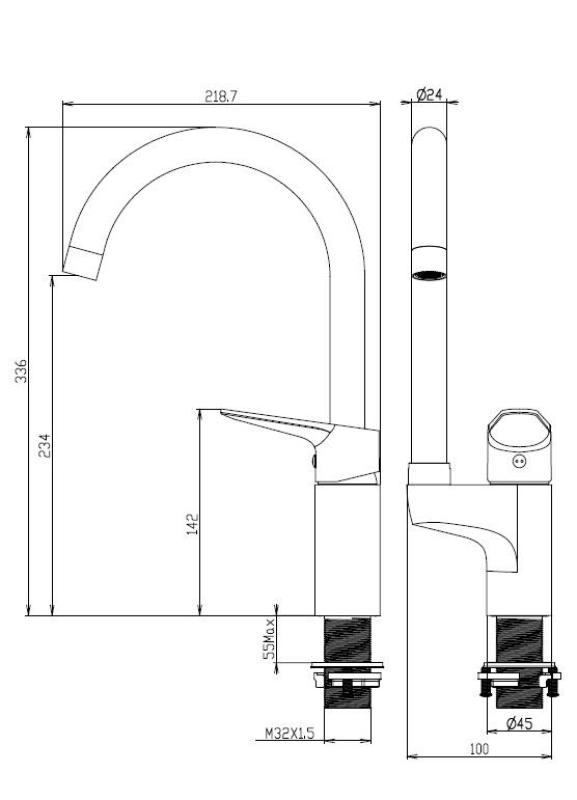 Aquanello Casa Μιξέρ κουζίνας χρώμιο με επάνω μοχλό CR-1202-CS