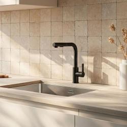 Graniteland Celeste Μαύρος αναμικτήρας κουζίνας με αποσπώμενο στόμιο και χειροκίνητο ντους διπλής λειτουργίας 1208972454