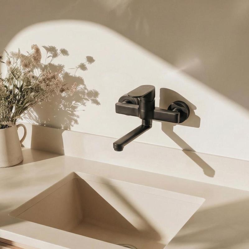 Aquanello Casa Μονόχειρη βρύση κουζίνας μαύρη με έξοδο 15 cm BL-1415-CS