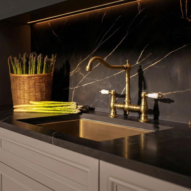 Aquanello Heritage Manor Κλασική κουζίνα, νοσταλγική βρύση κουζίνας σε χρώμα μπρούντζου με λευκό μοχλό BN-0010-HM