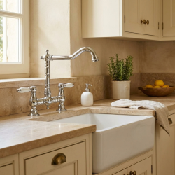 Aquanello Heritage Manor Κλασική κουζίνα Νοσταλγική γέφυρα Βρύση κουζίνας Χρώμιο με λευκό μοχλό CR-0010-HM