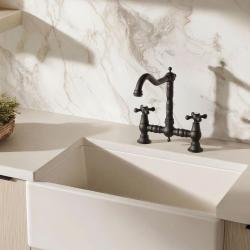 Aquanello Heritage Ascot Κλασική κουζίνα, νοσταλγική βρύση κουζίνας σε μαύρο χρώμα με χειρολαβές σε σχήμα σταυρού BL-4001-HA