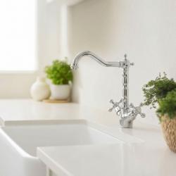 Aquanello Heritage Ascot Κλασική κουζίνα – Νοσταλγική βρύση κουζίνας από χρώμιο με γωνιακό στόμιο CR-4002-HA