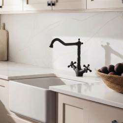 Aquanello Heritage Ascot Κλασική κουζίνα Νοσταλγική βρύση κουζίνας Μαύρη με γωνιακό στόμιο BL-4002-HA