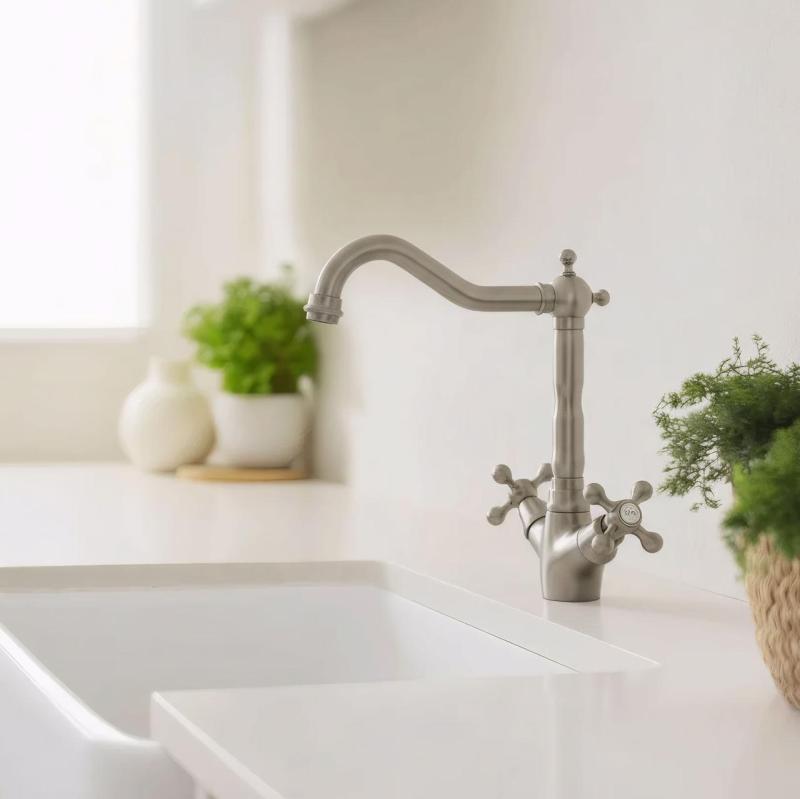 Aquanello Heritage Ascot Κλασική κουζίνα Νοσταλγική βρύση κουζίνας από ανοξείδωτο ατσάλι με γωνιακό στόμιο NB-4002-HA