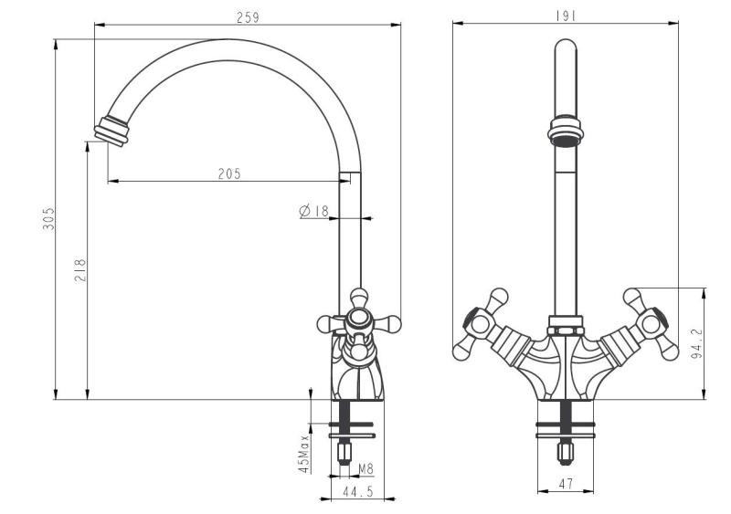 Aquanello Heritage Ascot Κλασική κουζίνα – Νοσταλγική βρύση κουζίνας σε χρώμα μπρούντζου με στρογγυλό στόμιο BN-4003-HA