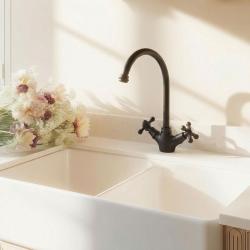 Aquanello Heritage Ascot Κλασική κουζίνα – Νοσταλγική βρύση κουζίνας σε μαύρο χρώμα με στρογγυλό στόμιο BL-4003-HA